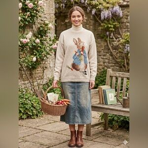Vtg Style Peter Rabbit Storybook Knit Sweater - Cottagecore Grandma Aesthetic